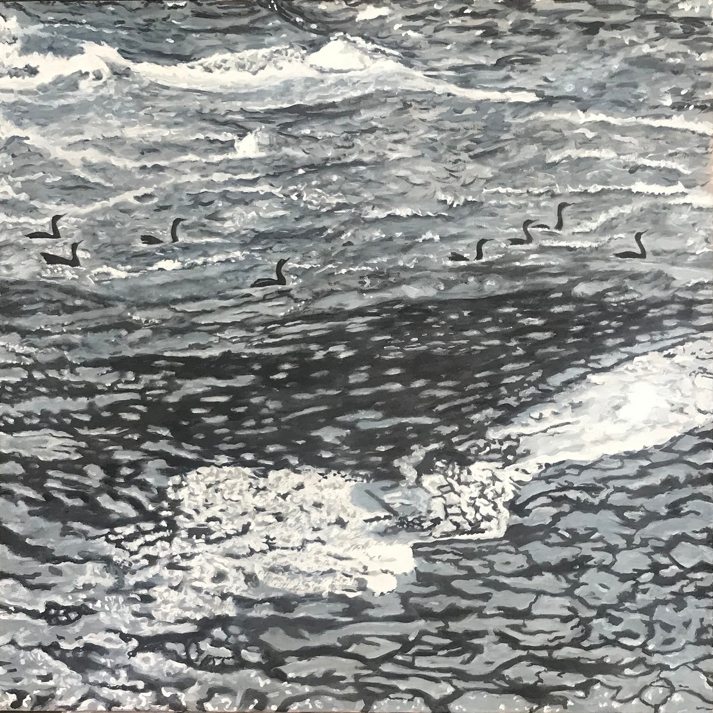 Cormorants - Biddeford Falls Maine.....oil on canvas - 24" x 24" - 2020